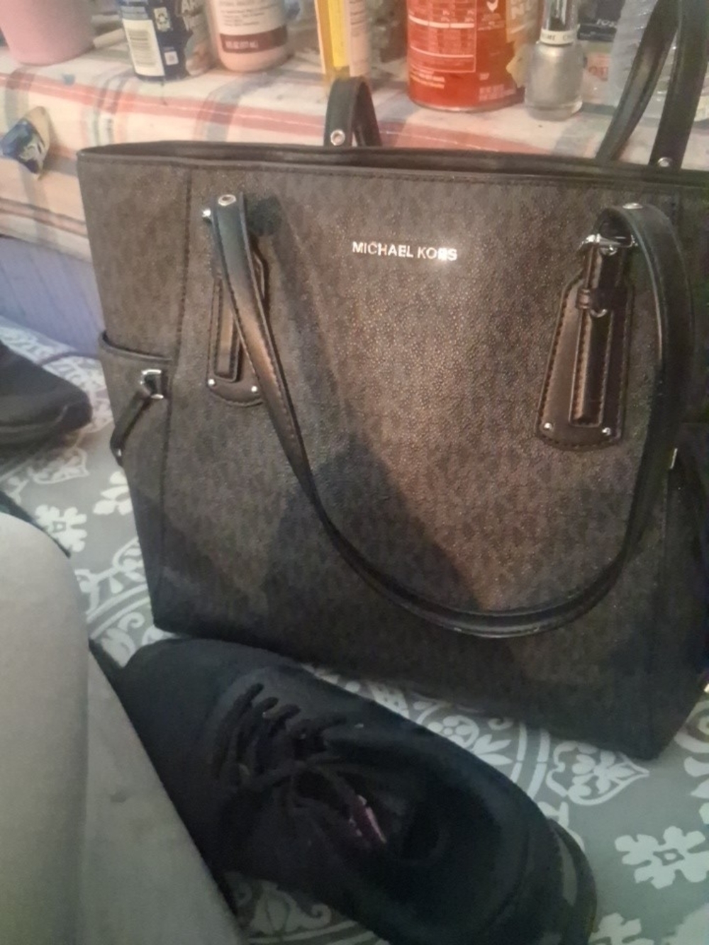 Michael Kors Black Logo Lined Purse Interior with Brand Tag